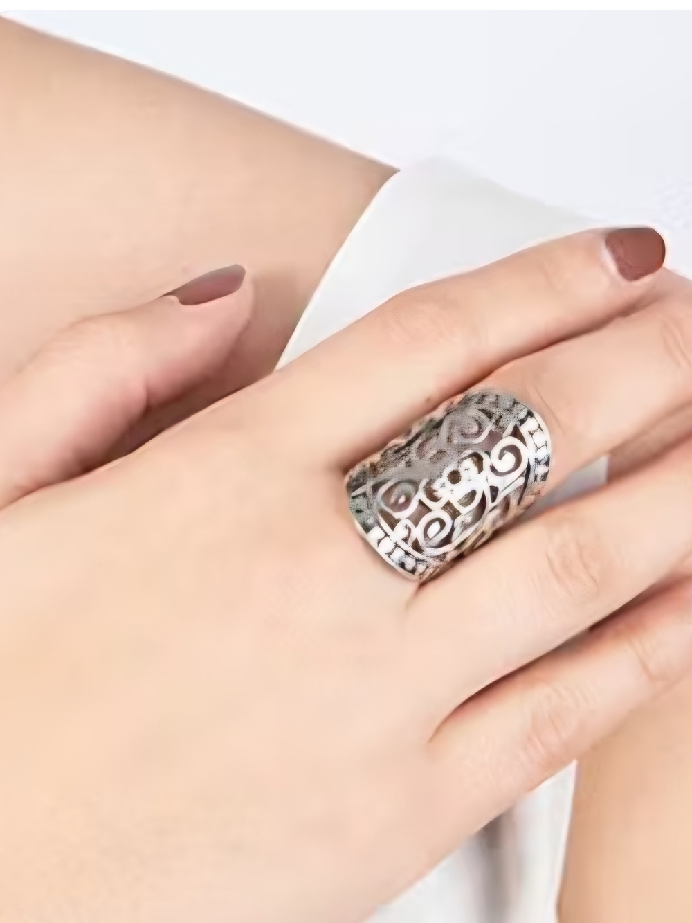 Silver Filigree Wide Band Ring - Women Jewelry